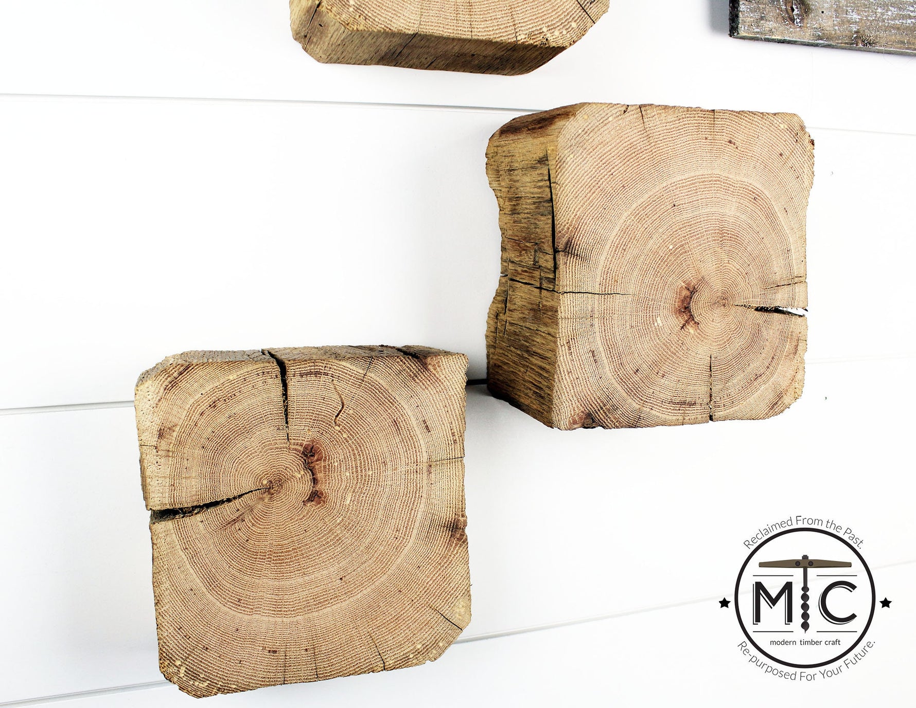 Authentic Hand Hewn Reclaimed Barn Wood Floating Blocks - Set of 3 Uncategorized shelving