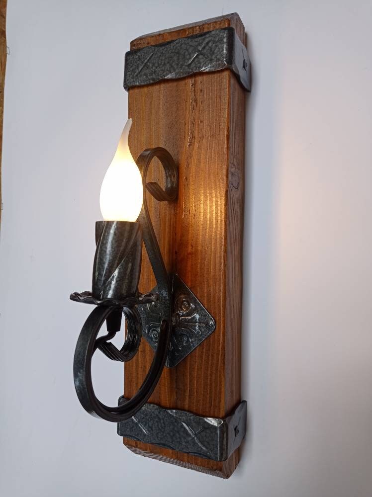 Rustic Wood and wrought iron sconce Wall Light Fixtures Lighting