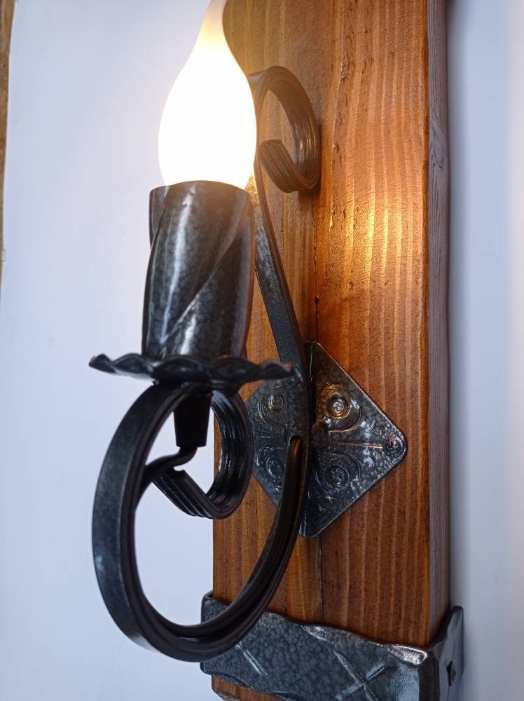 Rustic Wood and wrought iron sconce Wall Light Fixtures Lighting