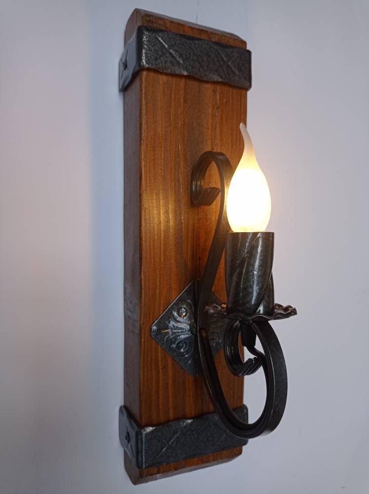 Rustic Wood and wrought iron sconce Wall Light Fixtures Lighting