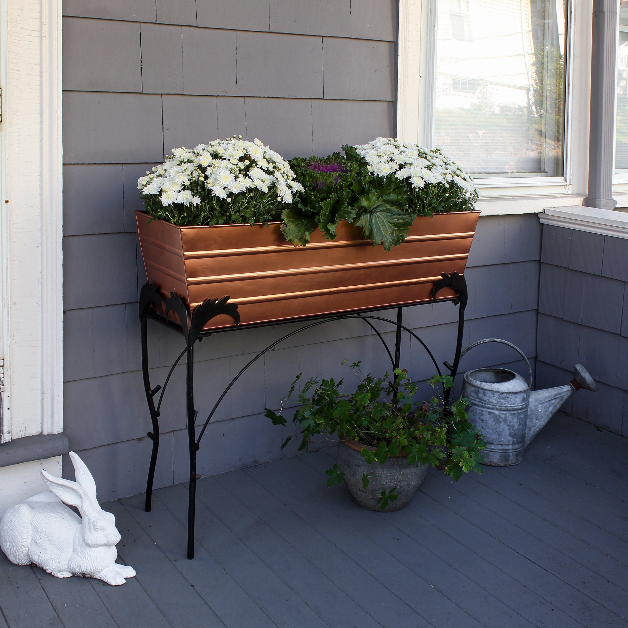 36"L Copper Plated Flower Box Planter with Branches Stand, 30"H