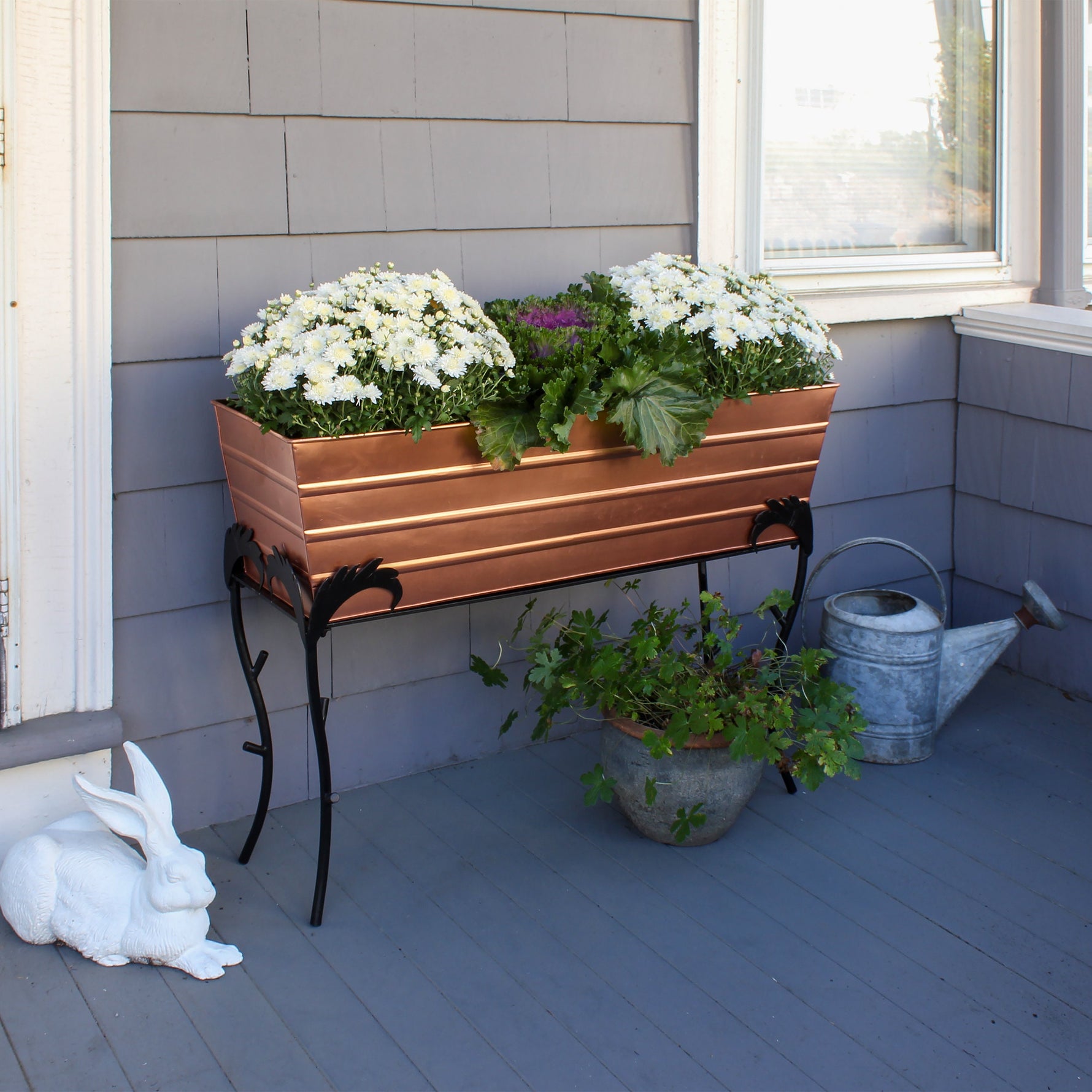 36"L Copper Plated Flower Box Planter with Branches Stand, 26"H