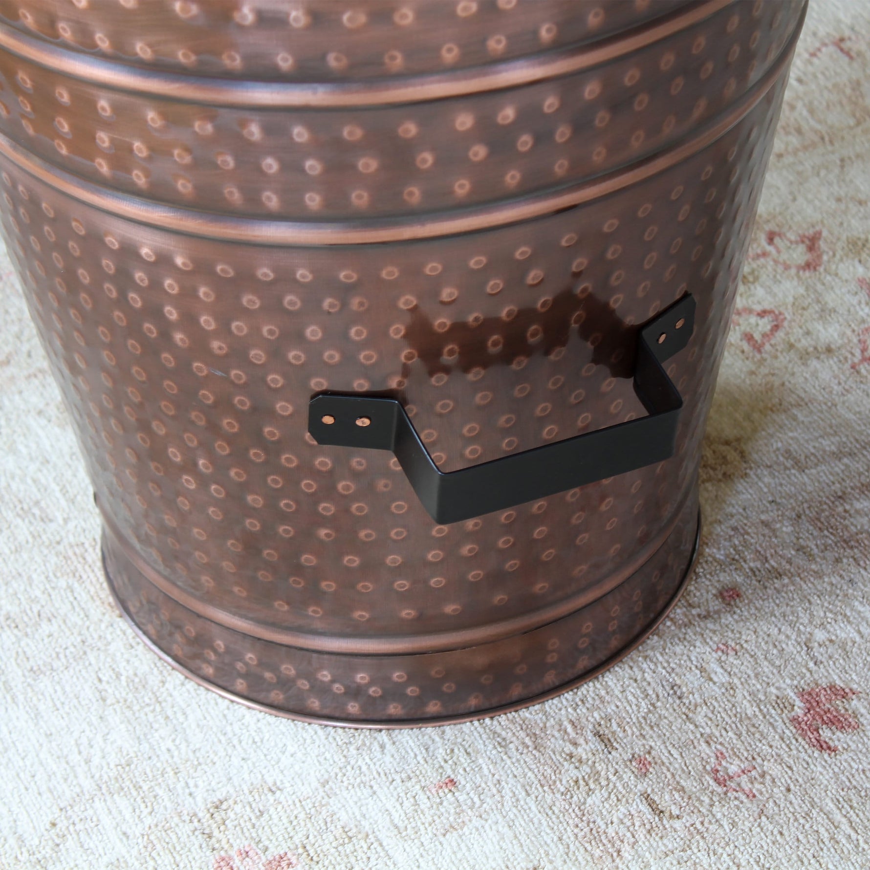 Hammered Copper Fireplace Log or Pellet Bucket with Handles - Large Uncategorized Fireplace Accessory