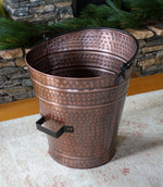 Hammered Copper Fireplace Log or Pellet Bucket with Handles - Large Uncategorized Fireplace Accessory