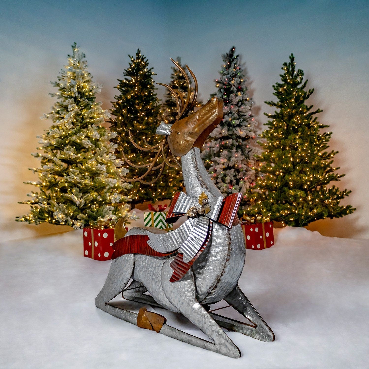 Set of 3 Galvanized Reindeer Holiday Ornaments Christmas