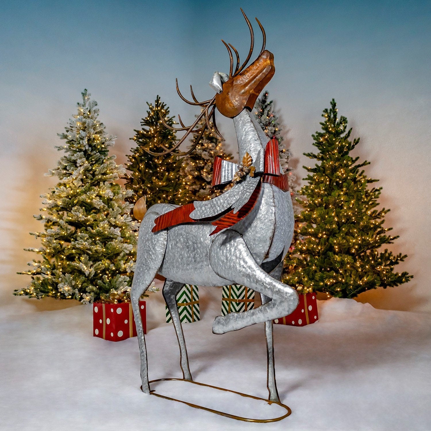Set of 3 Galvanized Reindeer Holiday Ornaments Christmas