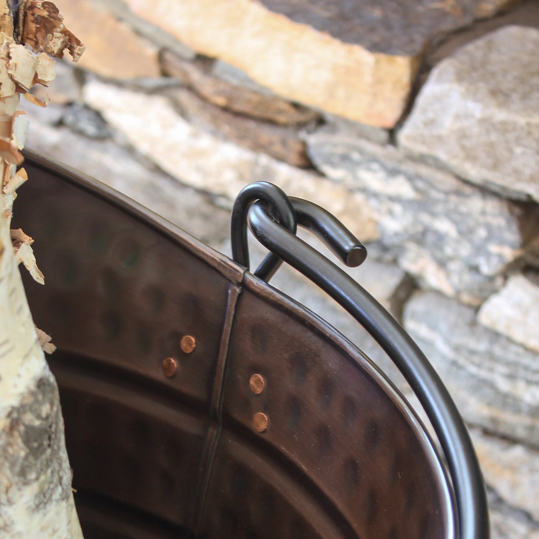 Hammered Copper Fireplace Log or Pellet Bucket with Handles - Large Uncategorized Fireplace Accessory