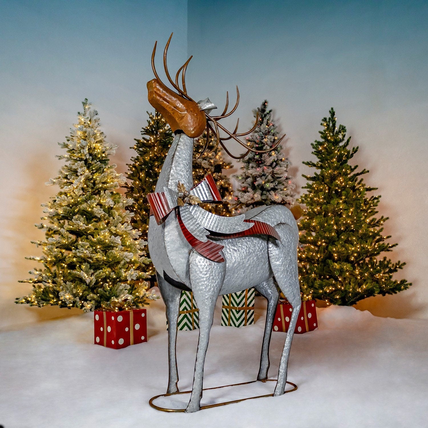 Set of 3 Galvanized Reindeer Holiday Ornaments Christmas