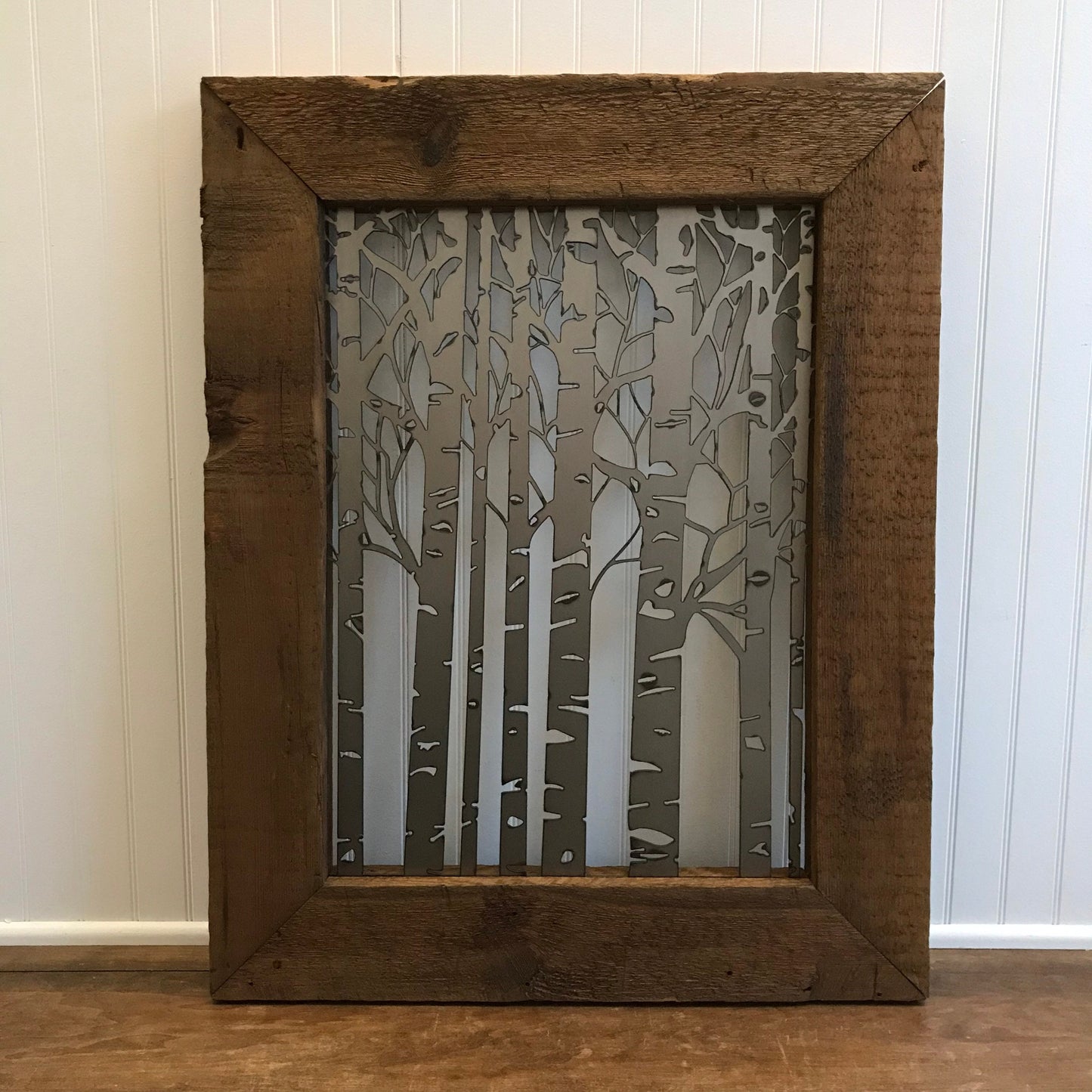Birch Tree Scene on Barnwood Decor