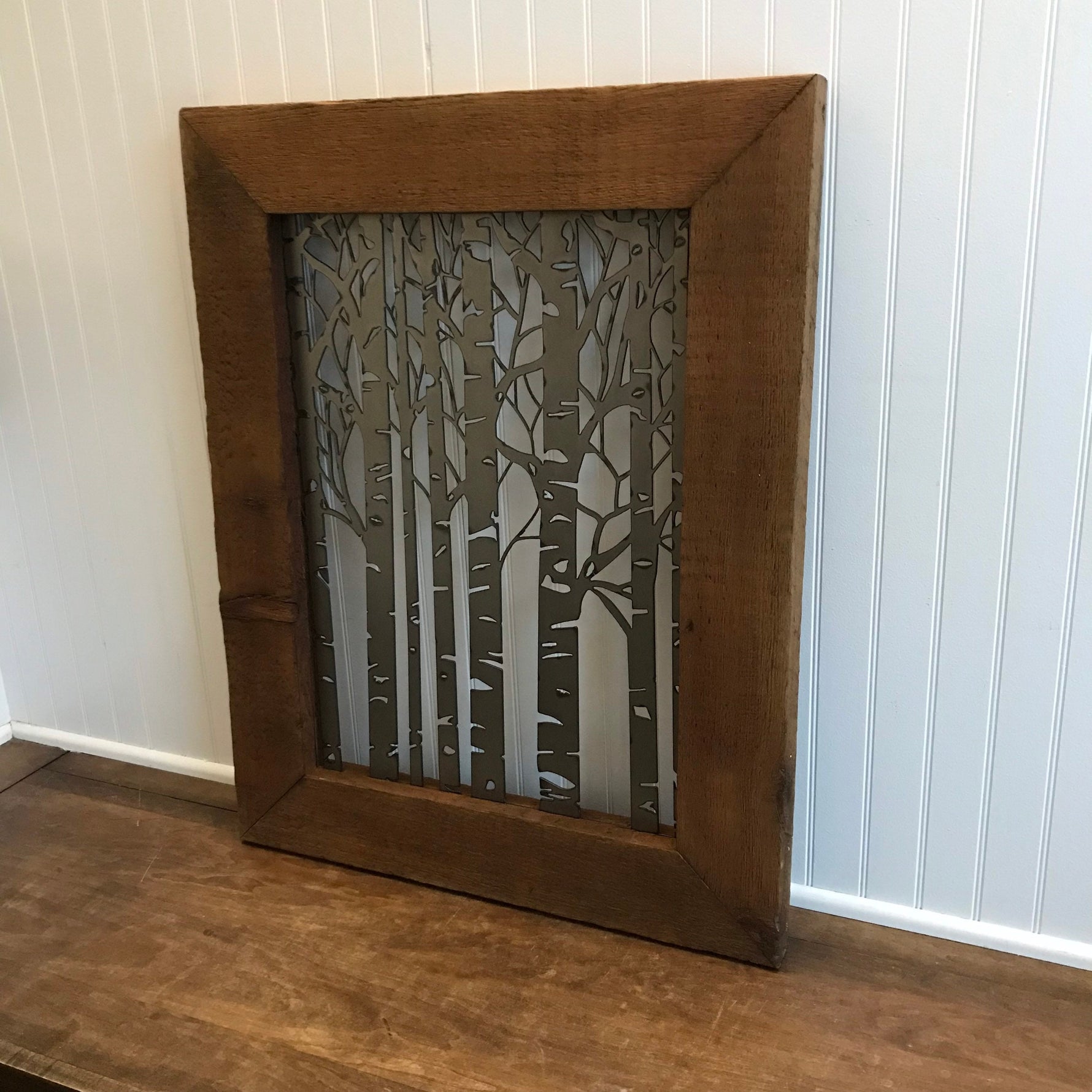Birch Tree Scene on Barnwood Decor