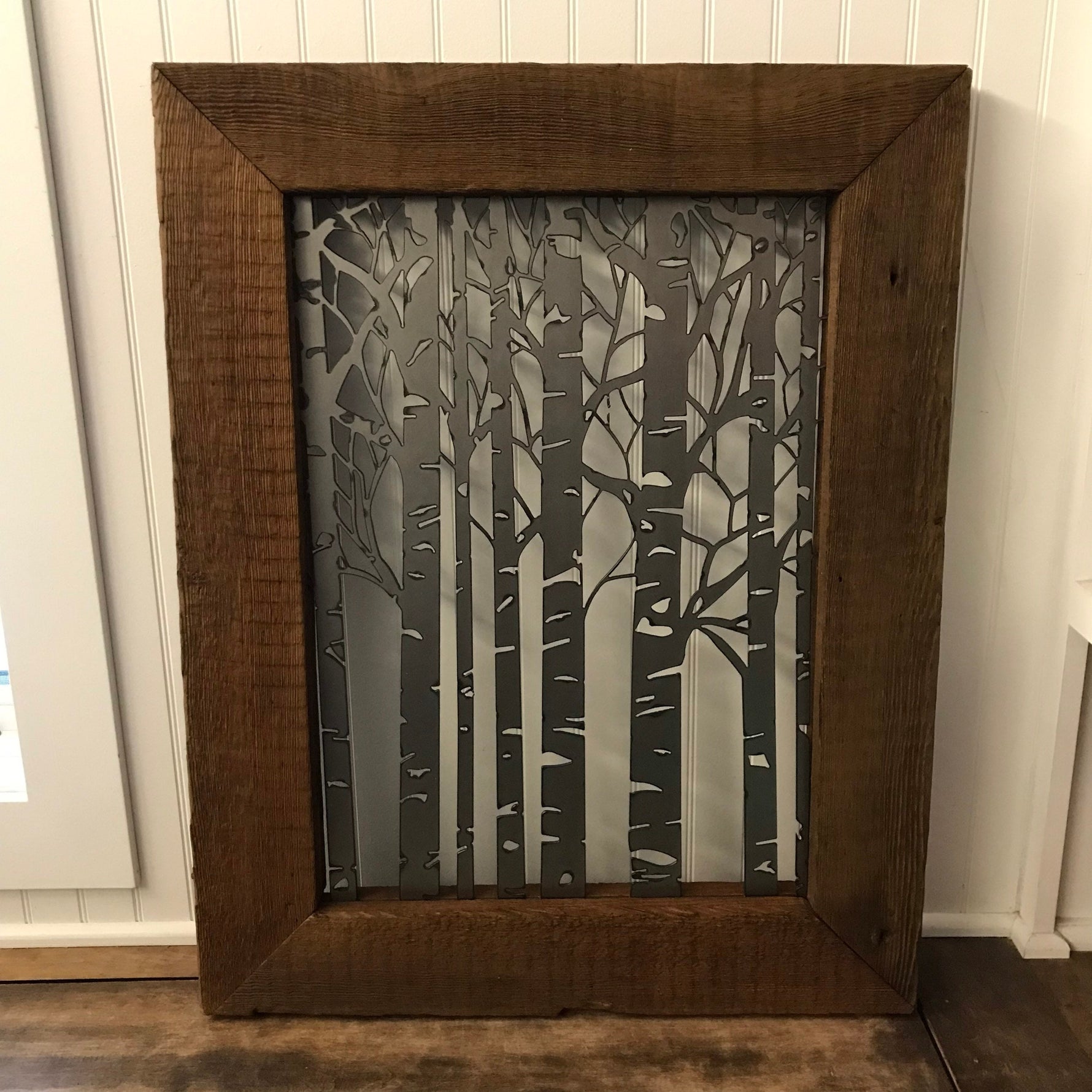 Birch Tree Scene on Barnwood Decor