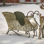 Galvanized Reindeer with Sleigh Decoration Sculptures & Statues Christmas