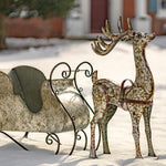 Galvanized Reindeer with Sleigh Decoration Sculptures & Statues Christmas