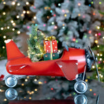Red Airplane with Lighted Christmas Tree and Gifts Holiday Ornaments Christmas