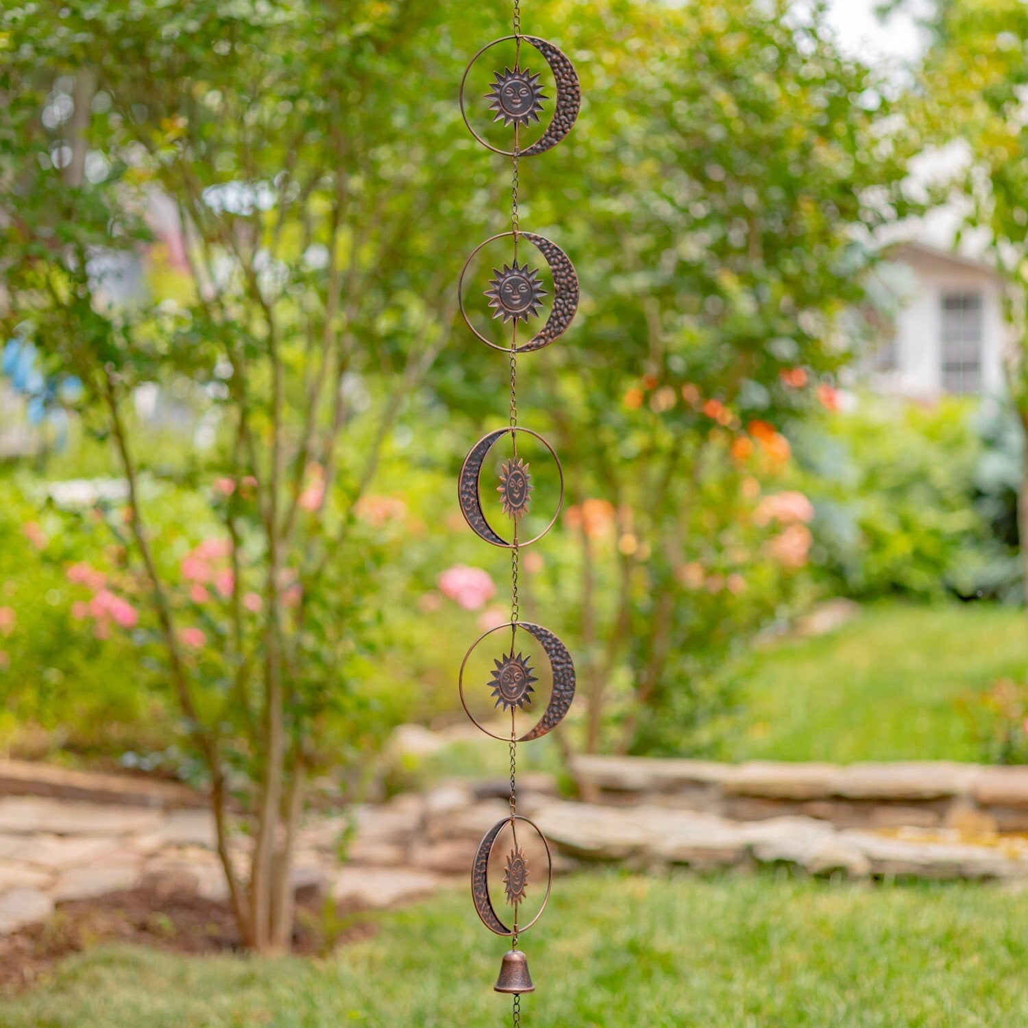 Antique Bronze Sun and Moon Rain Chain Rain Chains