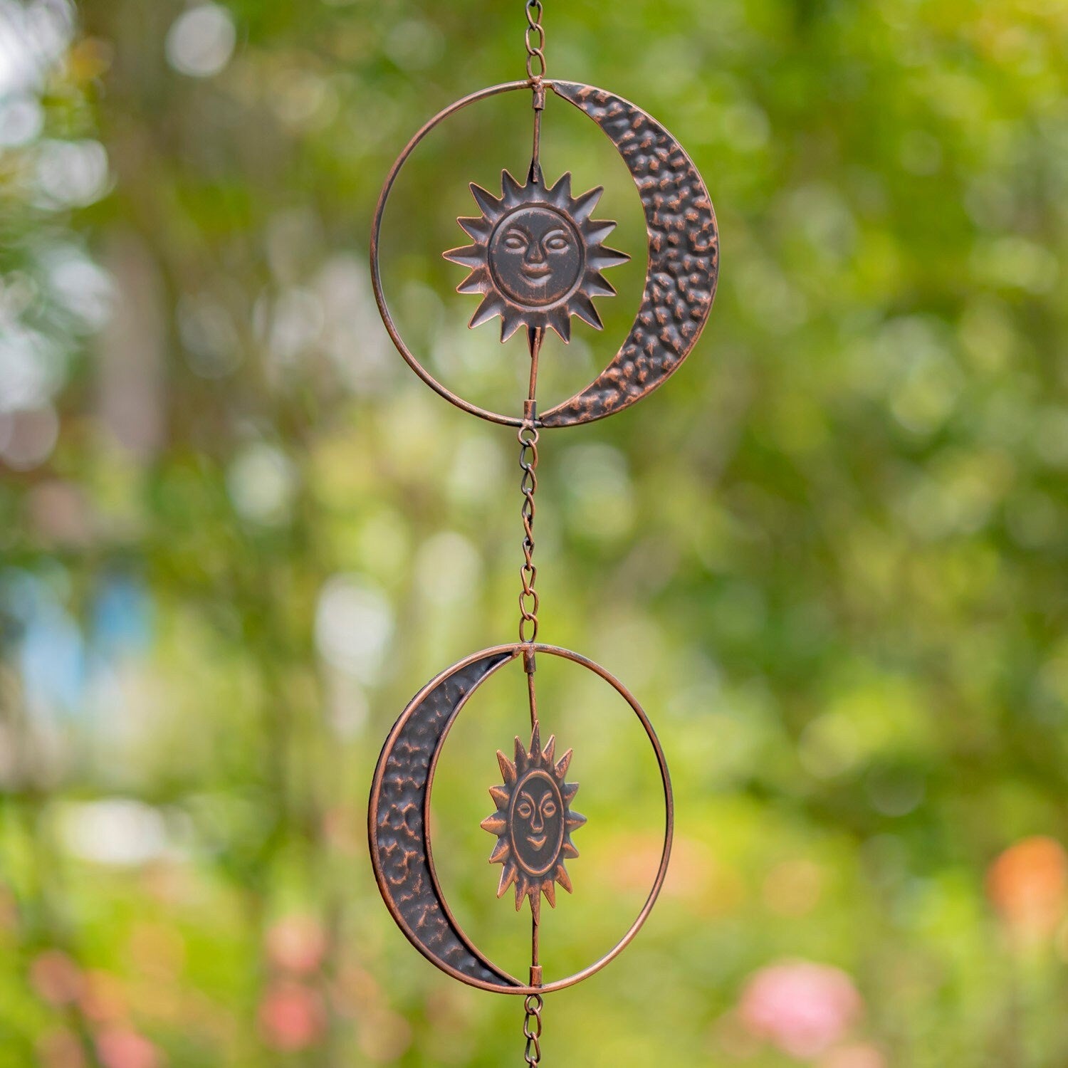 Antique Bronze Sun and Moon Rain Chain Rain Chains