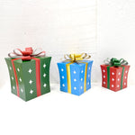 Set of 3 Assorted Iron Christmas Gift Box Garden Stakes Holiday Ornaments Christmas