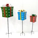 Set of 3 Assorted Iron Christmas Gift Box Garden Stakes Holiday Ornaments Christmas