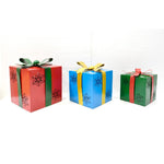 Set of 3 Christmas Gift Box Garden Stakes with Snowflake Cutouts Holiday Ornaments Christmas