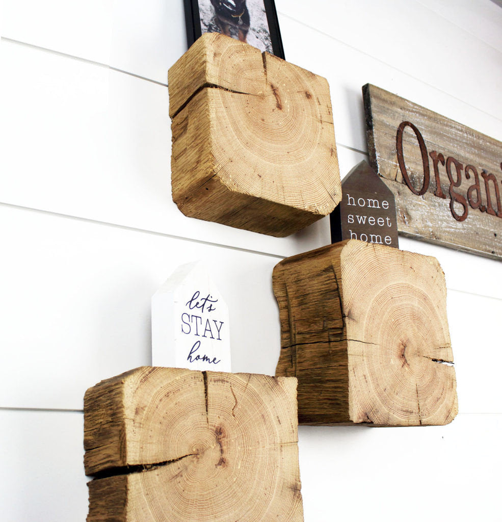 Authentic Hand Hewn Reclaimed Barn Wood Floating Blocks - Set of 3 Uncategorized shelving
