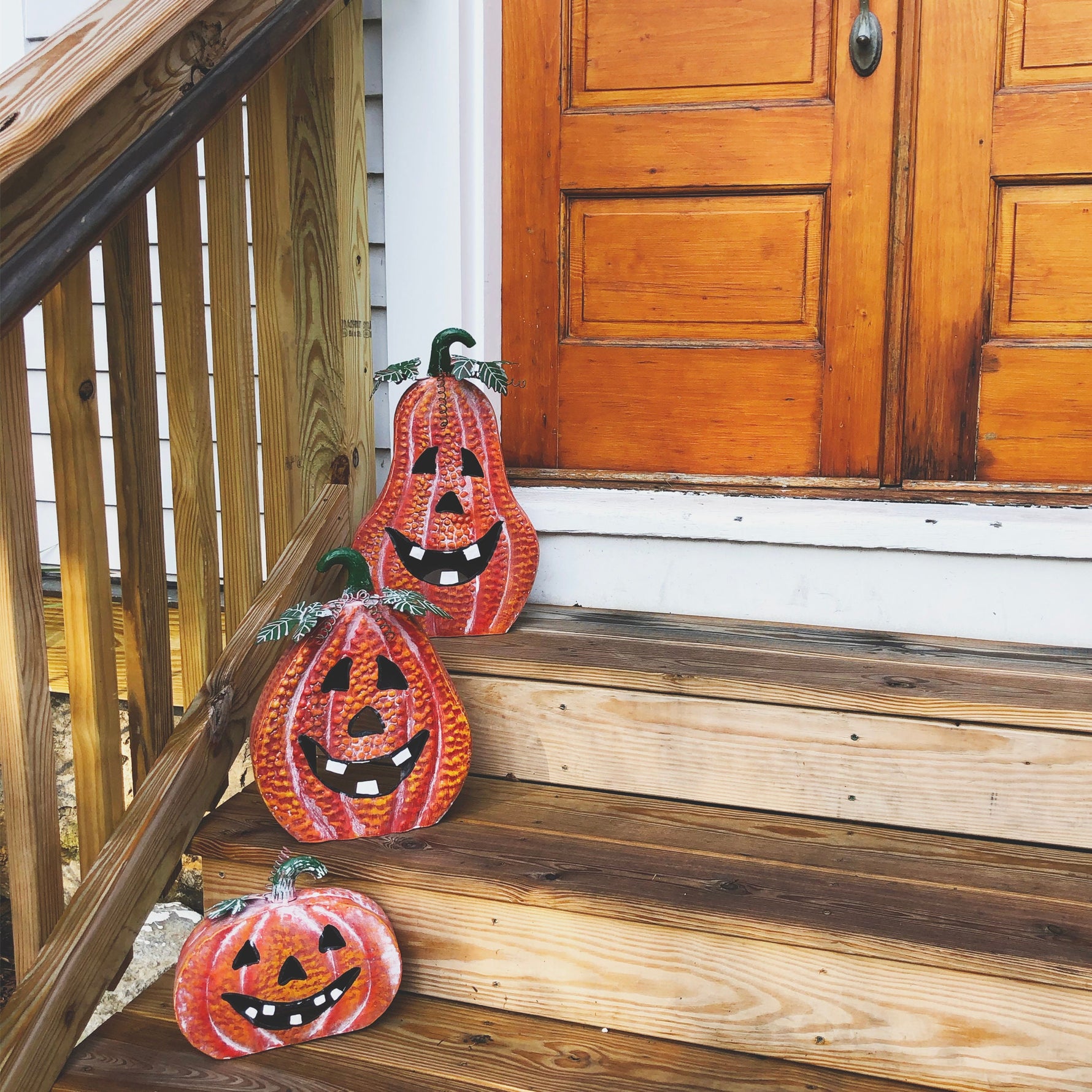 Set of 3 Metal Jack-O-Lanterns Seasonal & Holiday Decorations Halloween