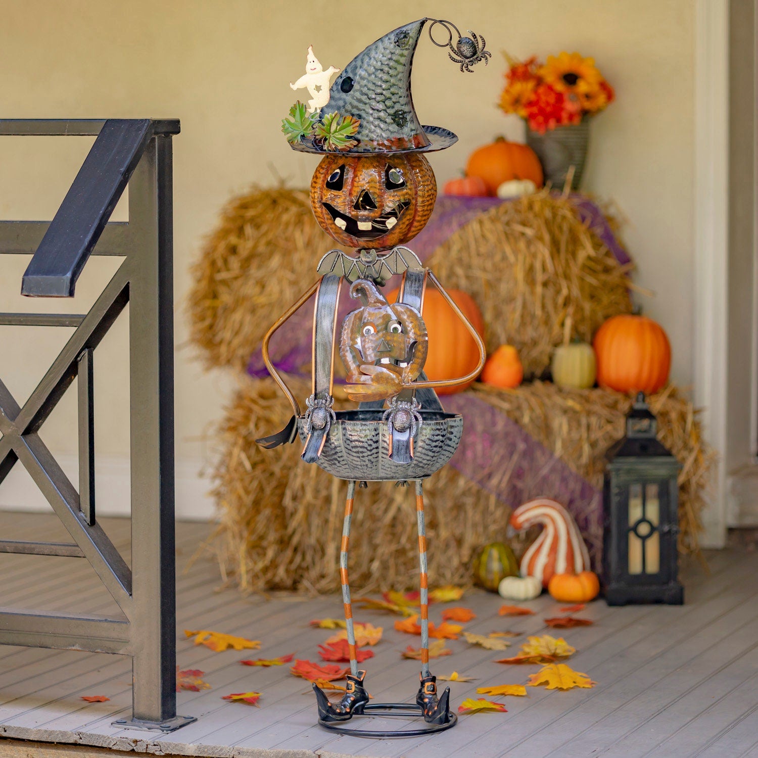 Pumpkin Witch with Jack-O-Lantern Candy Holder Seasonal & Holiday Decorations Halloween