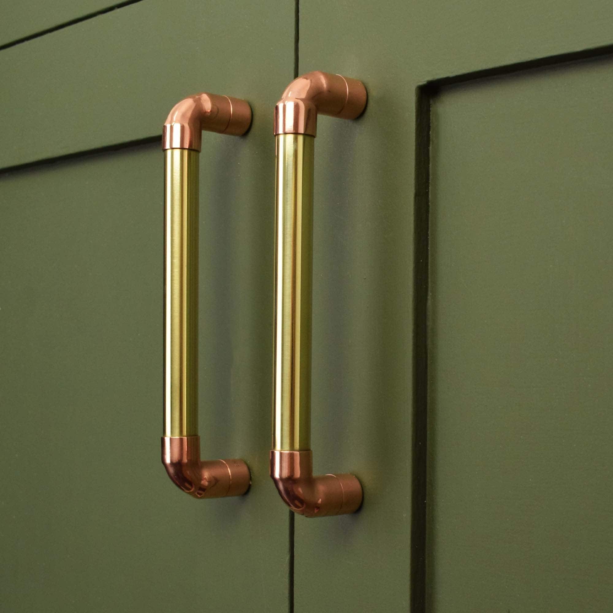Brass U-Pull Handle with Copper Detail Cabinet Knobs & Handles Cabinet Handle