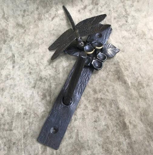 Dragonfly and Dogwood Flower Blacksmith Steel Coat Hook