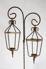 Wrought Iron 70" Double Crown Lantern - Indoor or Outdoor - Patio Metal Candelabra - Rustic Wax And Battery Fixture