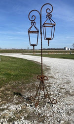 Wrought Iron 70" Double Crown Lantern - Indoor or Outdoor - Patio Metal Candelabra - Rustic Wax And Battery Fixture