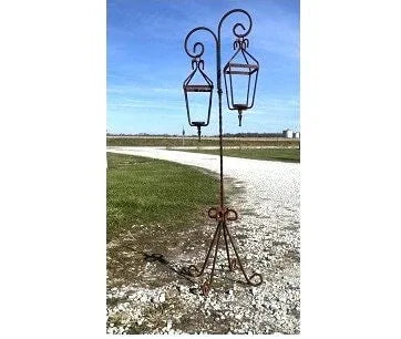 Wrought Iron 70" Double Crown Lantern - Indoor or Outdoor - Patio Metal Candelabra - Rustic Wax And Battery Fixture - Old West Iron