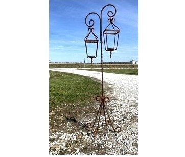 Wrought Iron 70" Double Crown Lantern - Indoor or Outdoor - Patio Metal Candelabra - Rustic Wax And Battery Fixture
