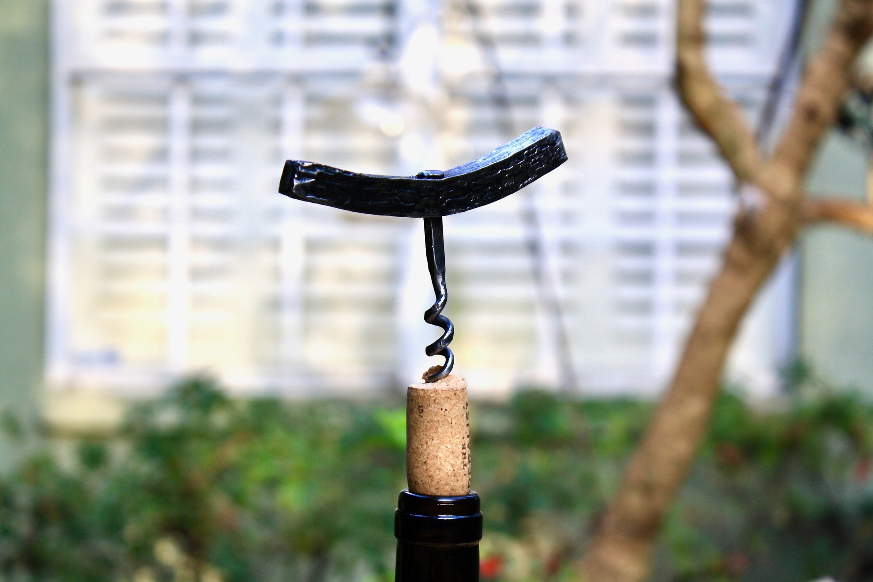 hand forged wood grain steel corkscrew