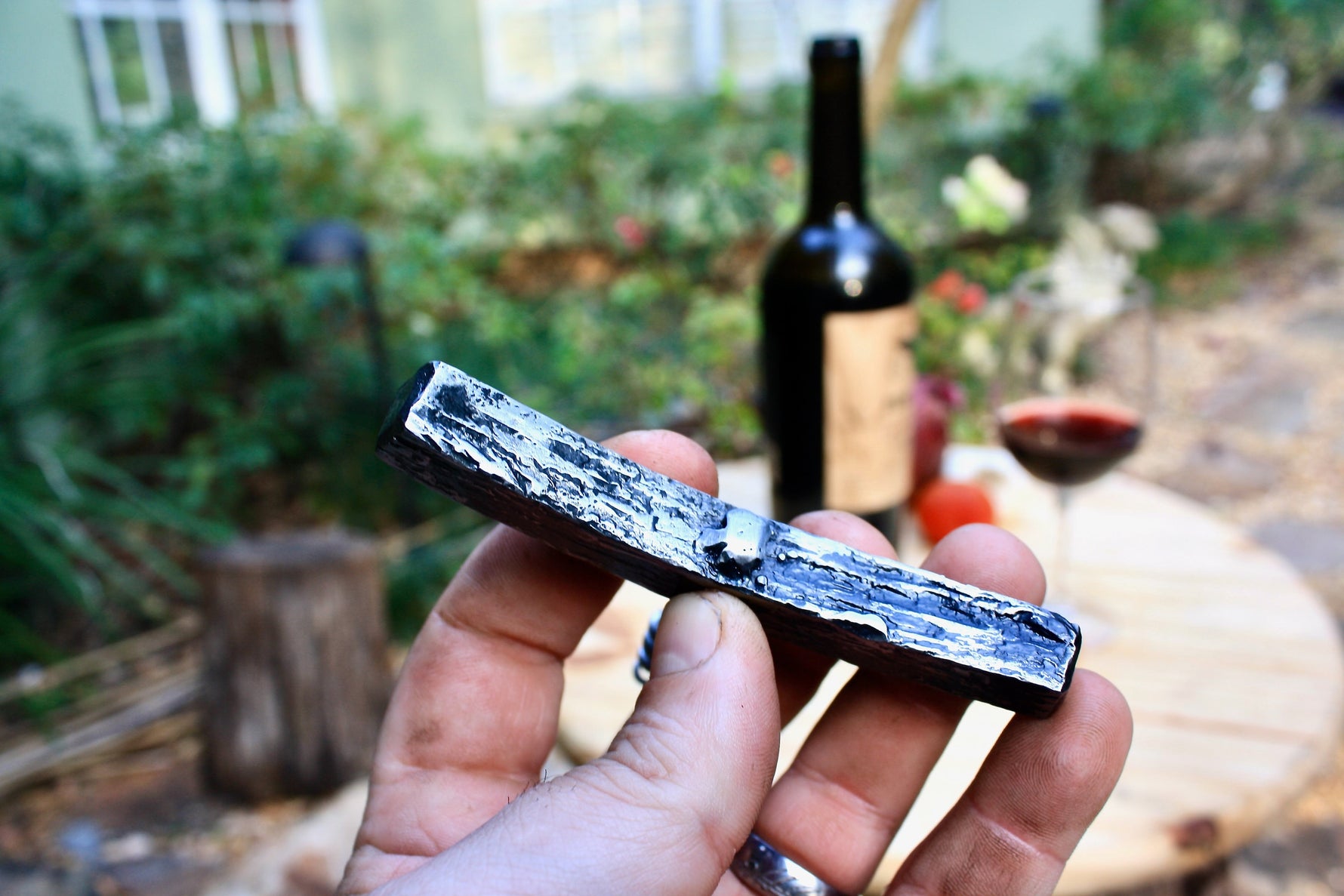 hand forged wood grain steel corkscrew