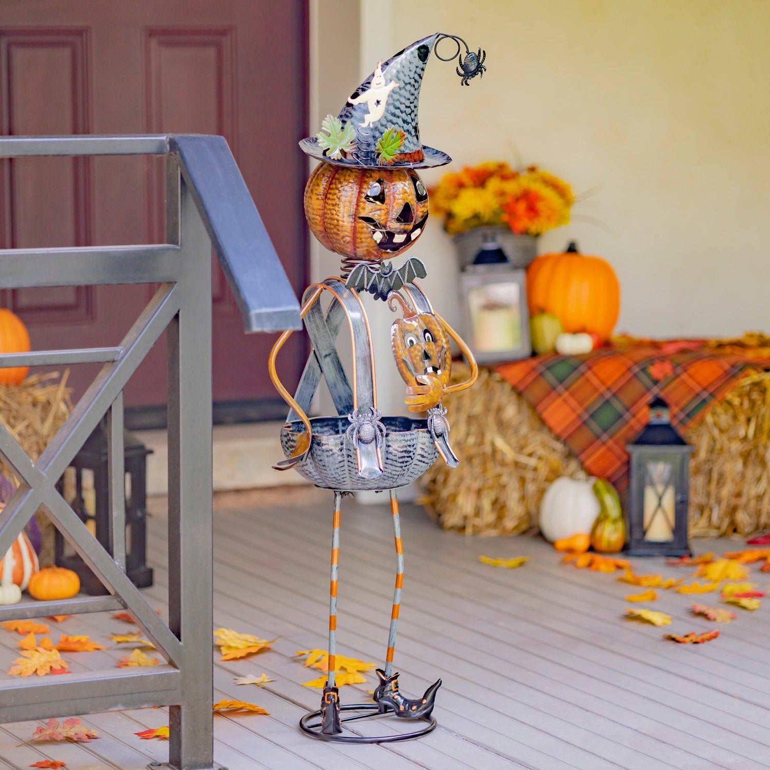 Pumpkin Witch with Jack-O-Lantern Candy Holder Seasonal & Holiday Decorations Halloween