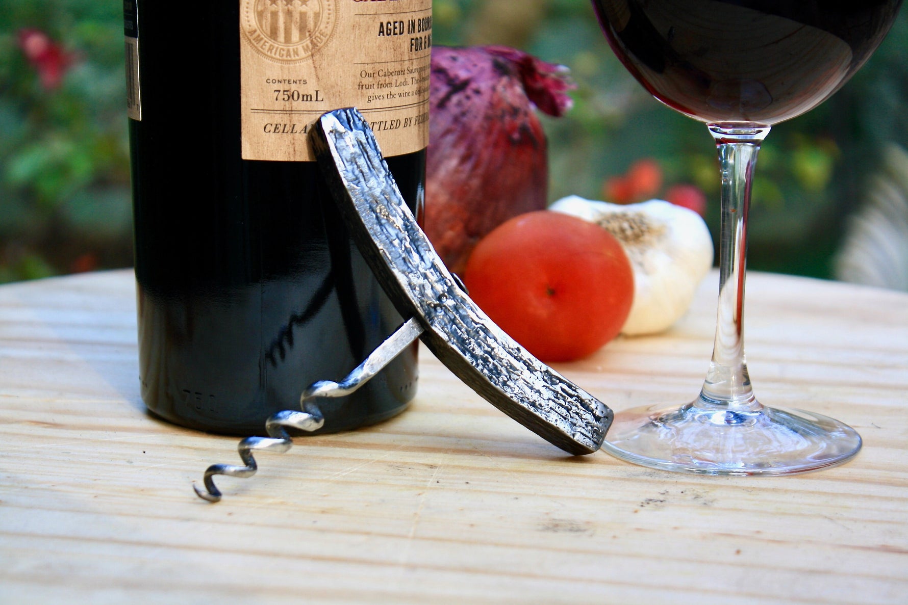 hand forged wood grain steel corkscrew