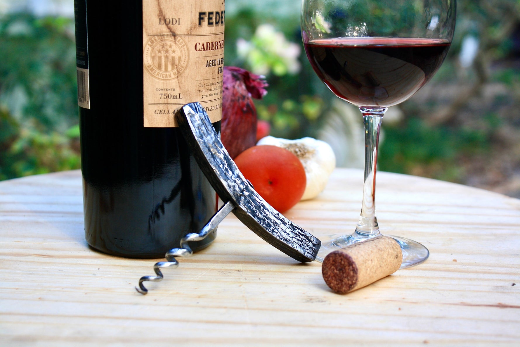 hand forged wood grain steel corkscrew
