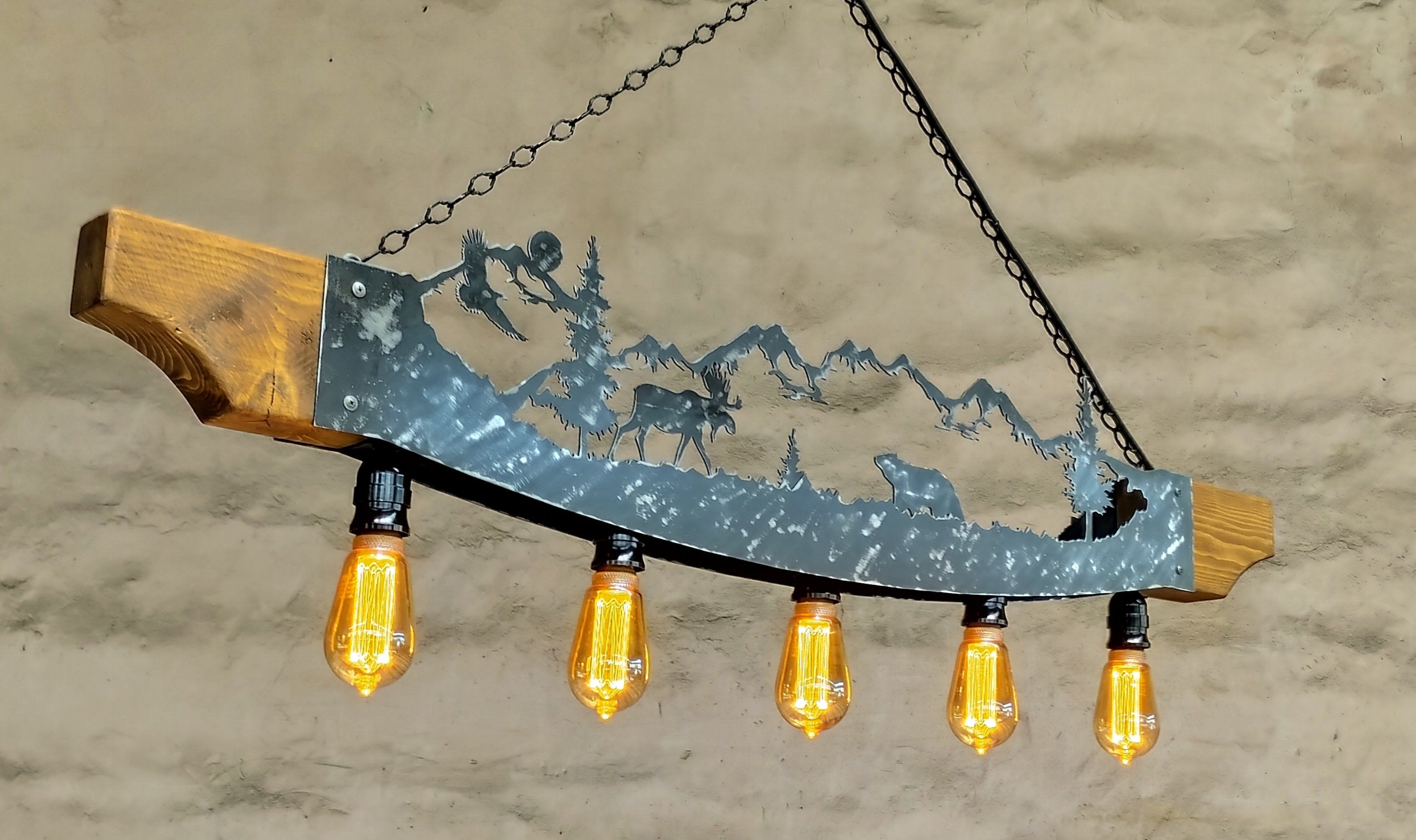 Moose and Mountain Scene Rustic pendant light Lighting Lighting