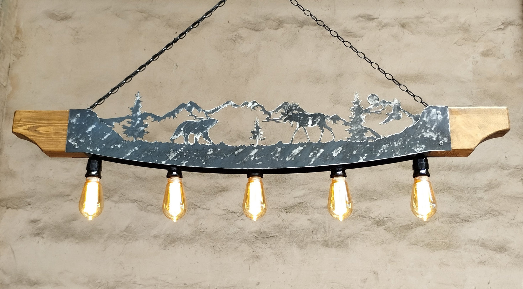 Moose and Mountain Scene Rustic pendant light Lighting Lighting