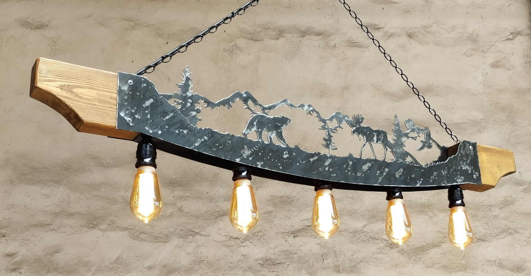 Moose and Mountain Scene Rustic pendant light Lighting Lighting