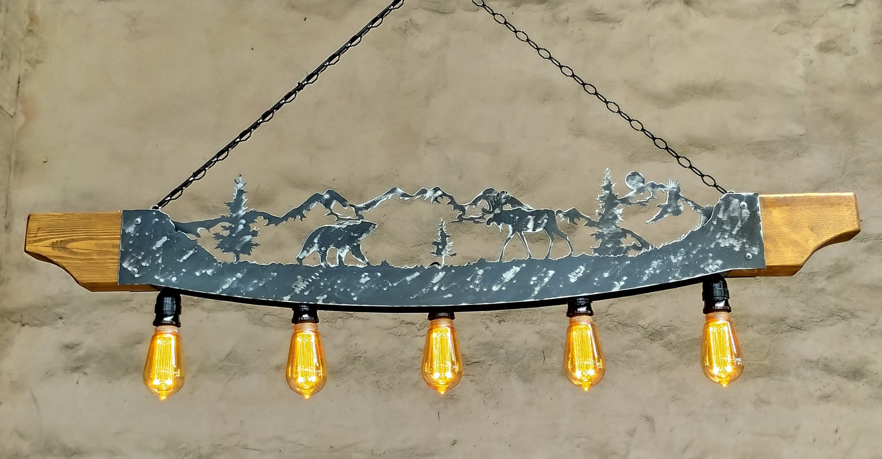 Moose and Mountain Scene Rustic pendant light Lighting Lighting