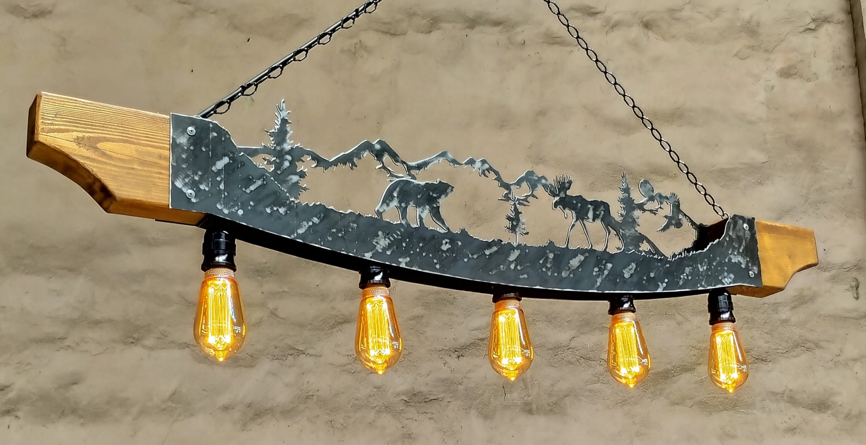 Moose and Mountain Scene Rustic pendant light Lighting Lighting