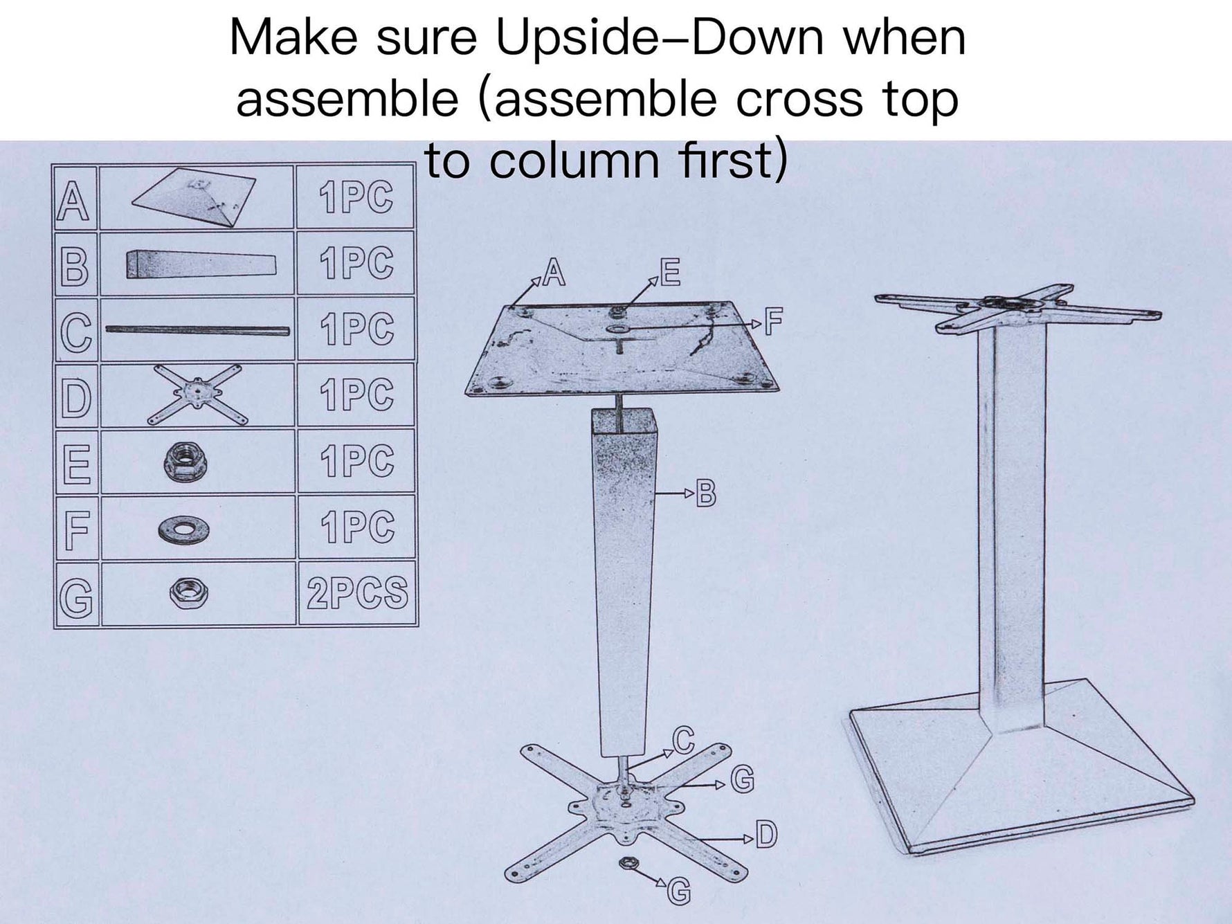 H 28 inch, Square Cast Iron Bistro Table Base, 1 PC Table Legs