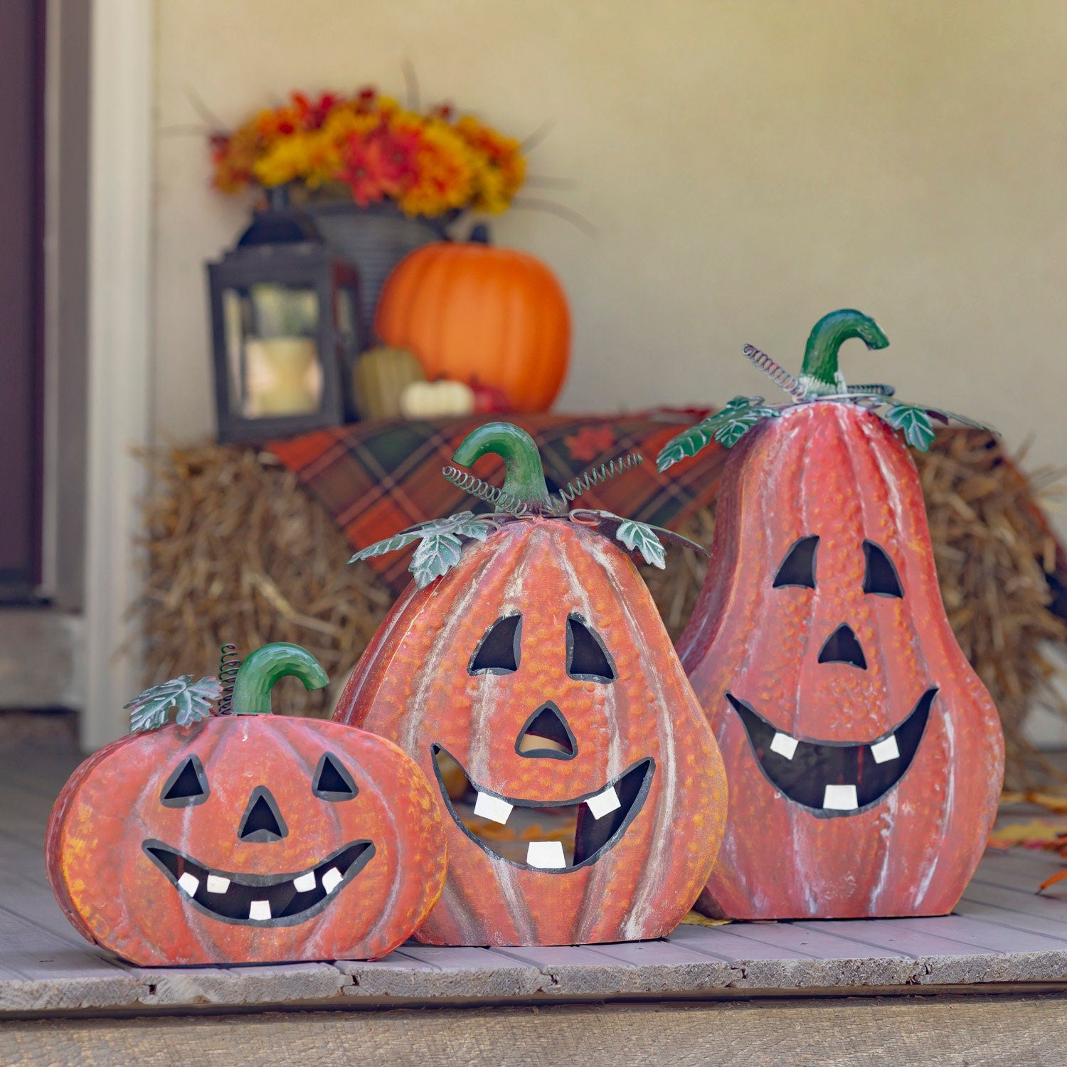 Set of 3 Metal Jack-O-Lanterns Seasonal & Holiday Decorations Halloween