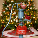 Old Style Water Pump with "Merry Christmas" Sign and Cardinals Holiday Ornaments Christmas