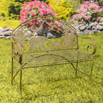 "Yellowstone" Round Top Iron Garden Bench with Grizzly Bear & Mountain Silhouette Benches Furniture