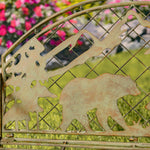 "Yellowstone" Round Top Iron Garden Bench with Grizzly Bear & Mountain Silhouette Benches Furniture