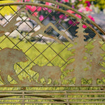 "Yellowstone" Round Top Iron Garden Bench with Grizzly Bear & Mountain Silhouette Benches Furniture