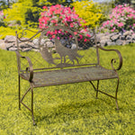 "Gunnison" Iron Garden Bench with Howling Wolf and Moon Silhouette Benches Garden