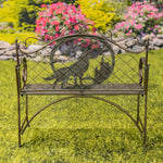 "Gunnison" Iron Garden Bench with Howling Wolf and Moon Silhouette Benches Garden